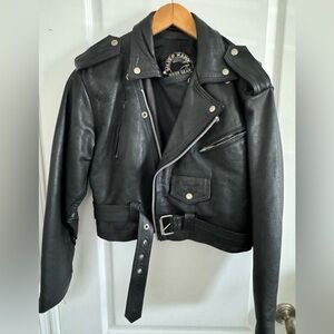 Vintage Silver Hawk Biker Gear Women's Black Leather Moto Biker Jacket Size XL